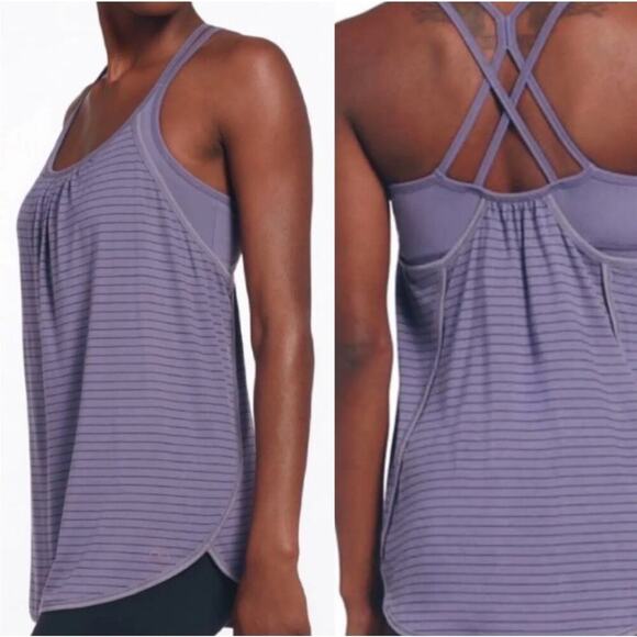 CALIA by Carrie Underwood Double Layered Purple Striped Tank, XS - Picture 1 of 7